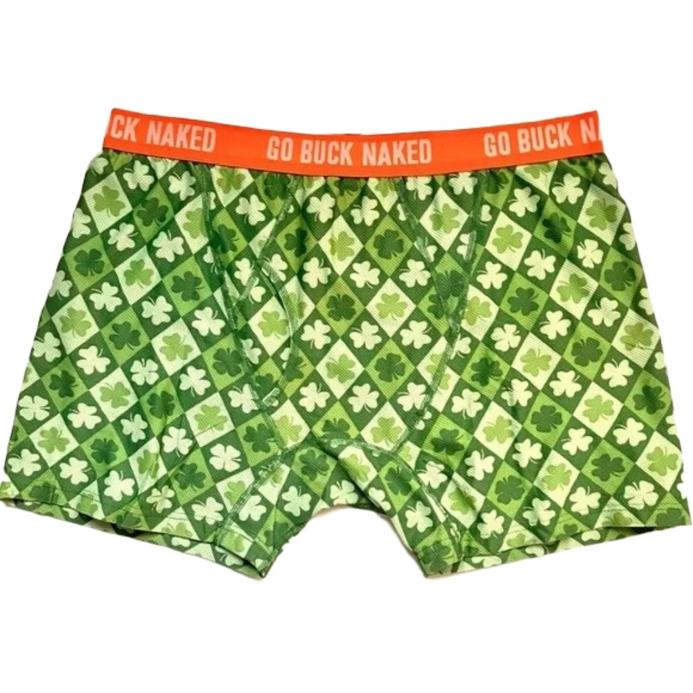 Men's Go Buck Naked Performance Pattern Boxer Briefs St. Patrick's Day Clovers
